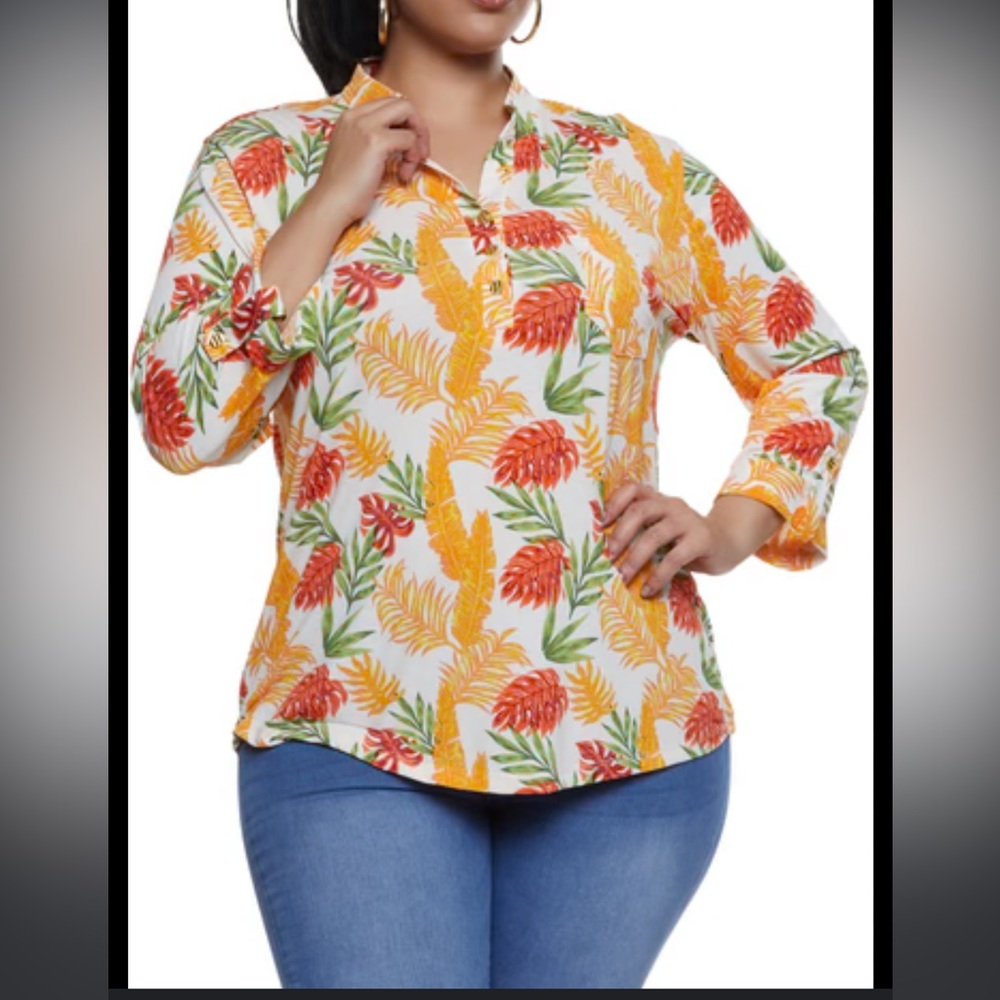“Ashley Blue” top sz 2XL Botanical print